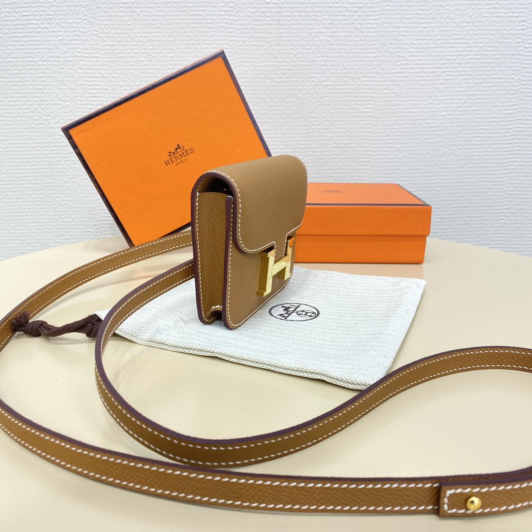 Hermes Constance Slim Wallet Belt Bag In Brown Epsom Leather